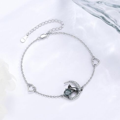 TwoAnts Cat Jewelry 925 Sterling Silver Adjustable Moss Agate Charm Black Cat Gifts for Women in Kuwait
