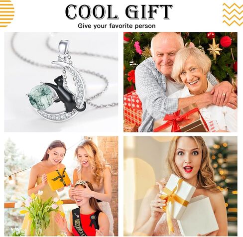 TwoAnts Cat Jewelry 925 Sterling Silver Adjustable Moss Agate Charm Black Cat Gifts for Women in Kuwait