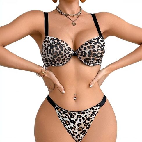 Women Push-Up Bra and Panty Leopard Print Lingerie Set 2 Piece Underwear Sets in Saudi Arabia