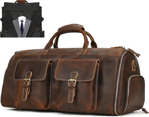 Leather Garment Bag for Men, Convertible Carry on Garment Duffel Bag for Travel Weekender Bag 2 in 1 Hanging Suitcase Suit Bag in Saudi Arabia