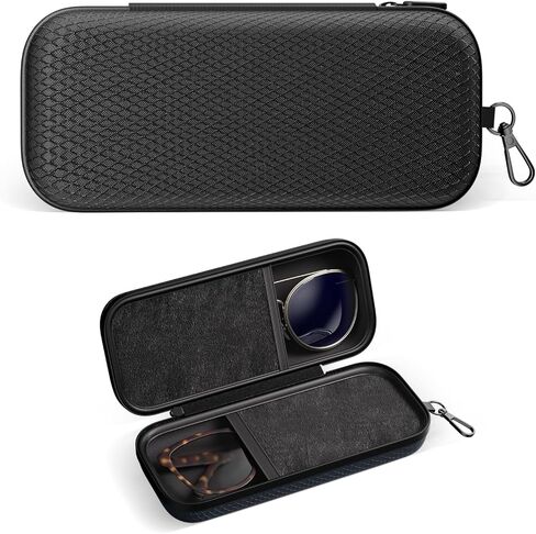 Double Eyeglasses Case Dual Sunglasses Case Hard Shell Glasses Case with Clip Metal Carabiner Travel in Kuwait