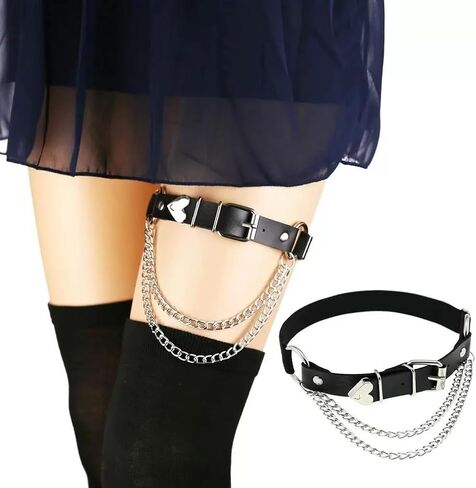 Adjustable Heart Garter 2 PCS, Punk Leather Garter with Chains Body Accessories in Saudi Arabia