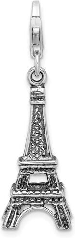Solid 925 Sterling Silver 3-D Antiqued Effiel Tower Lobster Clasp Charm (0.39 x 1.69 Inches) in Saudi Arabia