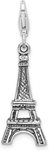 Solid 925 Sterling Silver 3-D Antiqued Effiel Tower Lobster Clasp Charm (0.39 x 1.69 Inches) in Saudi Arabia