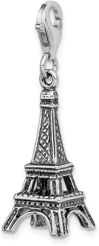 Solid 925 Sterling Silver 3-D Antiqued Effiel Tower Lobster Clasp Charm (0.39 x 1.69 Inches) in Saudi Arabia