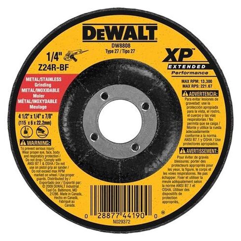DEWALT DW8808 عجلة طحن ذات أداء ممتد 4-1/2 بوصة × 1/4 بوصة، أربور 7/8 بوصة in Saudi Arabia