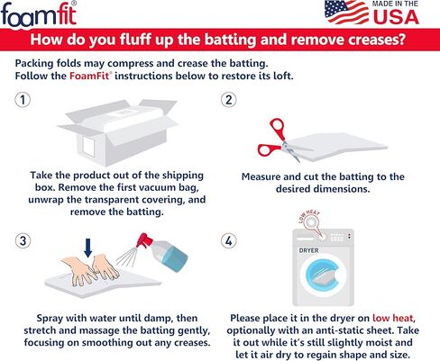 FoamFit Dacron Upholstery Quilt Batting - High Loft 1.25 Ounces per Square Foot - 2 Yards 36 Inch Wide - Wadding Bonded Polyester Fiber for Quilting - Cushions Wrap, Padding, Filling, Stuffing - Craft in Kuwait