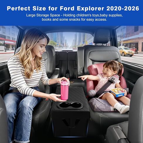 Shademax مخصص لمنظم مقعد Ford Explorer مع حاملات أكواب منظم المقعد الخلفي للسيارة Ford Explorer 2020-2025 2026 منظم وحدة التحكم لألعاب الأطفال ومستلزمات الأطفال وألعاب الكلاب أثناء السفر in Saudi Arabia