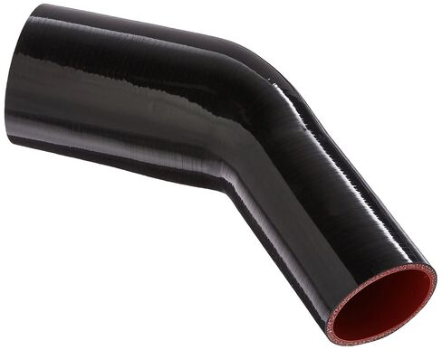 HPS HTSER45-250-350-BLK سيليكون درجة حرارة عالية 4 طبقات معززة 45 درجة خرطوم توصيل مخفض الكوع، أقصى ضغط 55 رطل لكل بوصة مربعة، طول الساق 4 بوصات على كل جانب، معرف 2-1/2 بوصة > 3-1/2 بوصة، أسود in Saudi Arabia