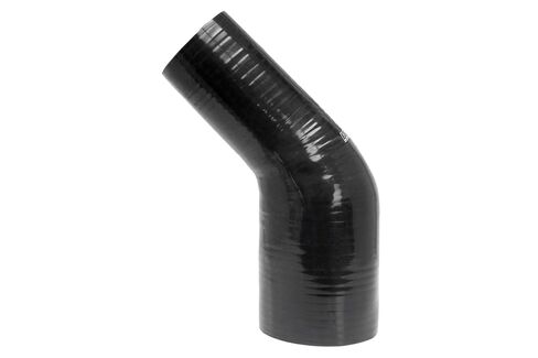 HPS HTSER45-275-400-BLK سيليكون درجة حرارة عالية 4 طبقات معززة 45 درجة خرطوم توصيل مخفض الكوع، الحد الأقصى للضغط 25 رطل لكل بوصة مربعة، طول الساق 4 بوصات على كل جانب، 2-3/4 بوصة > 4 بوصة معرف، أسود in Saudi Arabia