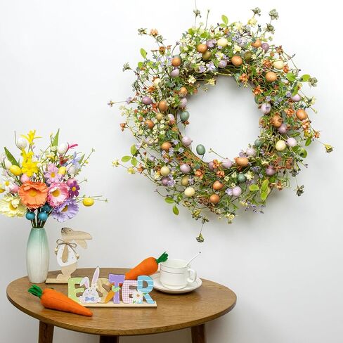 أكاليل عيد الفصح مقاس 20 بوصة من violetEverGarden للباب الأمامي إكليل عيد الفصح الملون إكليل البيض الاصطناعي مع التوت لتزيين حفلات الربيع والصيف in Kuwait
