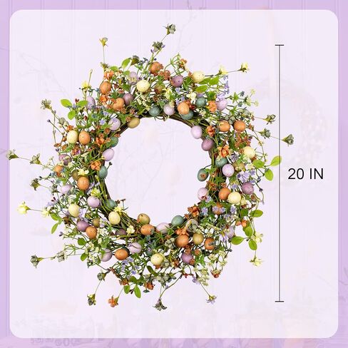 أكاليل عيد الفصح مقاس 20 بوصة من violetEverGarden للباب الأمامي إكليل عيد الفصح الملون إكليل البيض الاصطناعي مع التوت لتزيين حفلات الربيع والصيف in Kuwait