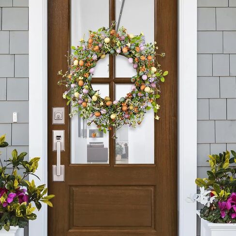 أكاليل عيد الفصح مقاس 20 بوصة من violetEverGarden للباب الأمامي إكليل عيد الفصح الملون إكليل البيض الاصطناعي مع التوت لتزيين حفلات الربيع والصيف in Kuwait