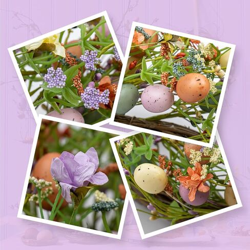 أكاليل عيد الفصح مقاس 20 بوصة من violetEverGarden للباب الأمامي إكليل عيد الفصح الملون إكليل البيض الاصطناعي مع التوت لتزيين حفلات الربيع والصيف in Kuwait