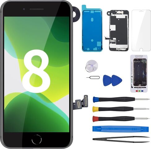 CYKJGS for iPhone 8 Screen Replacement with Home Button 4.7" Black for iPhone SE 2nd 2020 3D Touch LCD Display Digitizer Full Assembly Repair Kit with Front Camera Speaker Fix Tools A1863 A1905 A1906 in Kuwait