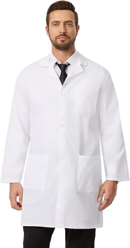 Professional White Lab Coat for Men, Button Front Long Sleeve Doctor Coat with 3 Pockets (Previously COZYFIT) in Saudi Arabia