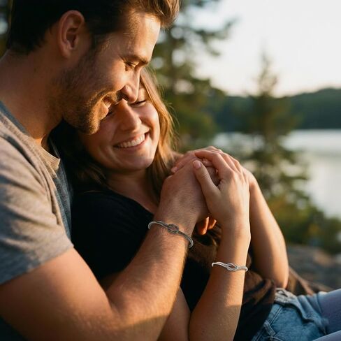 مجموعة أساور للأزواج متطابقة له ولها عقدة حب ووعد مجوهرات هدايا لصديقها وصديقتها سلسلة سوداء من الفولاذ المقاوم للصدأ الفضي مع بطاقة رسالة in Kuwait