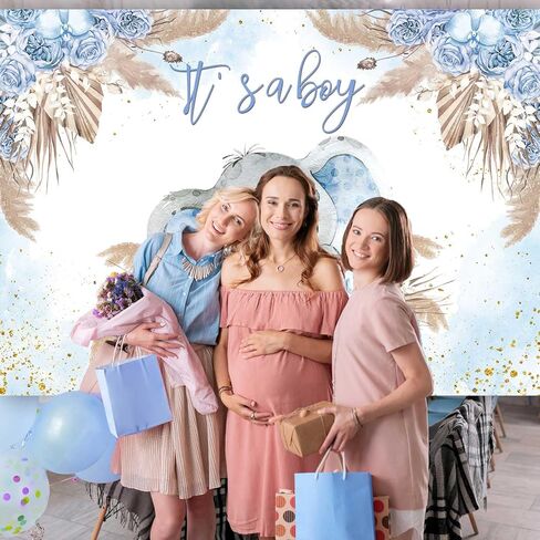 Sensfun Boho Elephant Baby Shower Backdrop for Boy Blue Pampas Grass It's a Boy Elephant Little Peanut Baby Shower Decorations Photography Background Cake Table Photoshoot Props 5x3ft in Kuwait