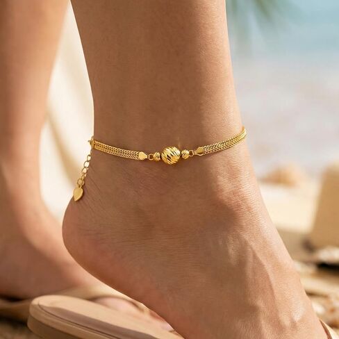18K Solid Gold Anklets for Women, 2.4mm Real Gold Italian Durable Flat-Link Chain Ankle Bracelet with Lobster Claw Jewelry Anniversary Birthday Gift for Her 8"-10" in Saudi Arabia