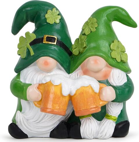 Hodao St. Patrick’s Day Gnomes Figurines— Hand-Painted Resin Leprechaun Gnomes with Pot of Gold, Horseshoe & Shamrock, Lucky Green Home Decor & Gift in Saudi Arabia