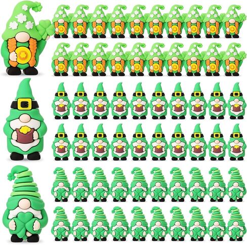 Kathfly 30 Pcs St. Patrick's Day Tiny Gnomes Figurines Shamrock Mini Gnomes Figures to Hide and Seek Four Leaf Clover Miniature Statues St. Patrick's Day Gift Party Favors Goodies Bag Accessories in Saudi Arabia