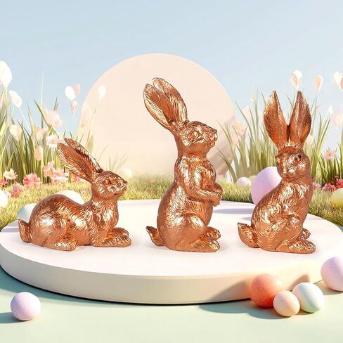 Easter Bunny Decorations,Vintage Gold Rabbit Figurine, Small Resin Bunnies for Home Spring Farmhouse Decor (Gold Faceted-2PCS) in Kuwait