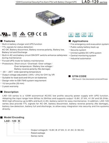 Switching Power LAD-120 LAD-120A LAD-120B LAD-120C LAD-120D 120 with Battery Charge(LAD-120D) in Saudi Arabia