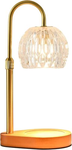WEILASA Candle Warmer Lamp Crystal Glass Shade, Electric Candle Melter with Adjustable Wooden Bottom seat for Home Warm Home Decoration Gifts-Gold in Saudi Arabia