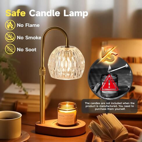 WEILASA Candle Warmer Lamp Crystal Glass Shade, Electric Candle Melter with Adjustable Wooden Bottom seat for Home Warm Home Decoration Gifts-Gold in Saudi Arabia