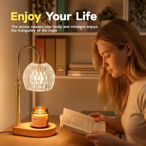 WEILASA Candle Warmer Lamp Crystal Glass Shade, Electric Candle Melter with Adjustable Wooden Bottom seat for Home Warm Home Decoration Gifts-Gold in Saudi Arabia