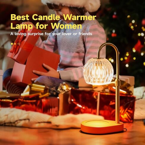 WEILASA Candle Warmer Lamp Crystal Glass Shade, Electric Candle Melter with Adjustable Wooden Bottom seat for Home Warm Home Decoration Gifts-Gold in Saudi Arabia