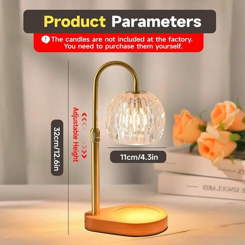 WEILASA Candle Warmer Lamp Crystal Glass Shade, Electric Candle Melter with Adjustable Wooden Bottom seat for Home Warm Home Decoration Gifts-Gold in Saudi Arabia