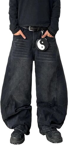 Mens Baggy Jeans Mid Waist Washed Denim Pants Irregular Sutures Trousers Wide Leg Jeans with Pockets in Saudi Arabia