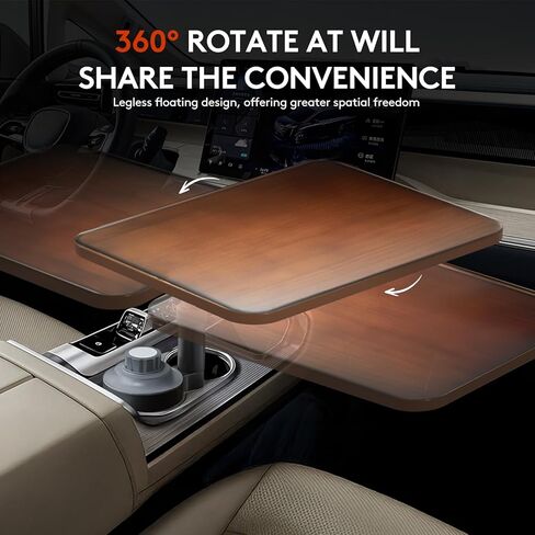 طاولة صينية السيارة ومكتب كمبيوتر محمول للسيارة، حامل كمبيوتر محمول خشبي للسيارة قابل للتعديل بزاوية 360 درجة، صينية عجلة القيادة، طاولة حامل أكواب، متوافقة مع تيسلا ومعظم المركبات الجوز in Kuwait
