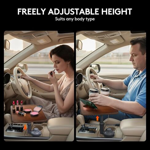 طاولة صينية السيارة ومكتب كمبيوتر محمول للسيارة، حامل كمبيوتر محمول خشبي للسيارة قابل للتعديل بزاوية 360 درجة، صينية عجلة القيادة، طاولة حامل أكواب، متوافقة مع تيسلا ومعظم المركبات الجوز in Kuwait