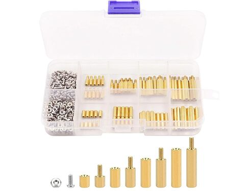 290pcs M2.5 Male Female Hex Brass Spacer Standoff Screw Nut Assortment Kit,12 Sizes,Copper Yellow in Kuwait
