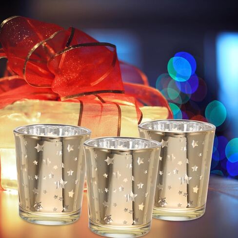 6Pcs Glass Star Votive Candle Holders: Gold Small Tea Light Cups Candlestick Tealight Table Stand Set for Home Party Wedding Centerpiece Decoration in Saudi Arabia