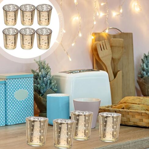 6Pcs Glass Star Votive Candle Holders: Gold Small Tea Light Cups Candlestick Tealight Table Stand Set for Home Party Wedding Centerpiece Decoration in Saudi Arabia