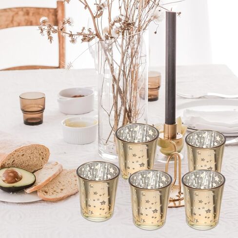 6Pcs Glass Star Votive Candle Holders: Gold Small Tea Light Cups Candlestick Tealight Table Stand Set for Home Party Wedding Centerpiece Decoration in Saudi Arabia