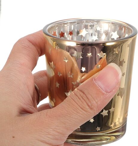 6Pcs Glass Star Votive Candle Holders: Gold Small Tea Light Cups Candlestick Tealight Table Stand Set for Home Party Wedding Centerpiece Decoration in Saudi Arabia