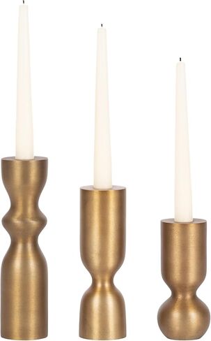 Kate and Laurel Pico Modern Three-Piece Metal Taper Candle Holder Set, Set of 3, Brass, Transitional Metallic Candlestick Holders for Dining Table or Fireplace Mantel Display in Saudi Arabia