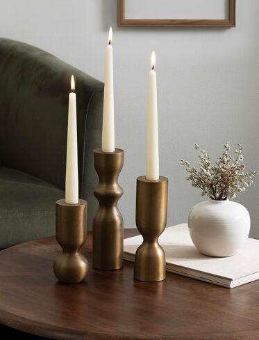 Kate and Laurel Pico Modern Three-Piece Metal Taper Candle Holder Set, Set of 3, Brass, Transitional Metallic Candlestick Holders for Dining Table or Fireplace Mantel Display in Saudi Arabia