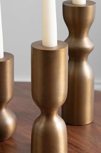 Kate and Laurel Pico Modern Three-Piece Metal Taper Candle Holder Set, Set of 3, Brass, Transitional Metallic Candlestick Holders for Dining Table or Fireplace Mantel Display in Saudi Arabia