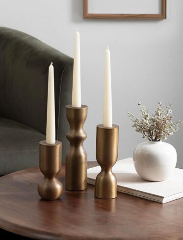 Kate and Laurel Pico Modern Three-Piece Metal Taper Candle Holder Set, Set of 3, Brass, Transitional Metallic Candlestick Holders for Dining Table or Fireplace Mantel Display in Saudi Arabia