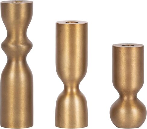 Kate and Laurel Pico Modern Three-Piece Metal Taper Candle Holder Set, Set of 3, Brass, Transitional Metallic Candlestick Holders for Dining Table or Fireplace Mantel Display in Saudi Arabia