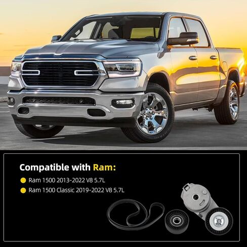 Dasbecan 38323 Drive Belt Tensioner Idler Pulley Serpentine Kit Compatible with Ram 1500 2013-2022,Ram 1500 Classic 2019-2022 5.7L V8 Replaces# 6PK1853 Belt in Saudi Arabia