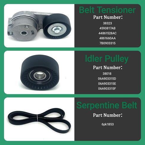 Belt Tensioner With Serpentine Belt and Idler Pulley Compatible with 2013-2022 Ram 1500, 2019-2022 1500 Classic - OHV V8 5.7L Replacement 38323,4861660AA,38018 in Kuwait