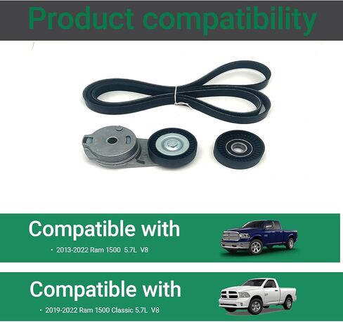 Belt Tensioner With Serpentine Belt and Idler Pulley Compatible with 2013-2022 Ram 1500, 2019-2022 1500 Classic - OHV V8 5.7L Replacement 38323,4861660AA,38018 in Kuwait
