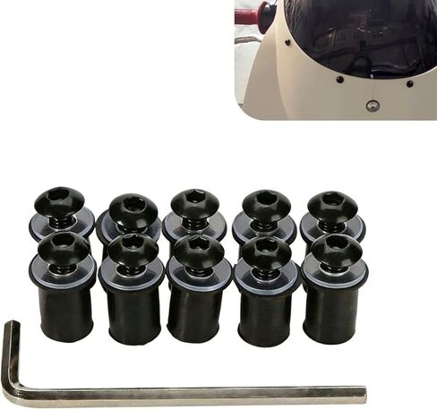 10PCS Motorcycle Windshield Bolts Screws Kit, Metal Motorcycle Windscreen Body Fasteners, Vehicle Fairing Mounting Bolts with Installation Wrench, for Most Vehicle Modifications (Black) in Saudi Arabia