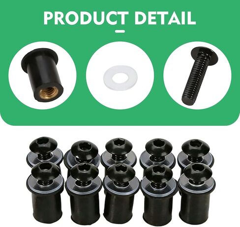 10PCS Motorcycle Windshield Bolts Screws Kit, Metal Motorcycle Windscreen Body Fasteners, Vehicle Fairing Mounting Bolts with Installation Wrench, for Most Vehicle Modifications (Black) in Saudi Arabia